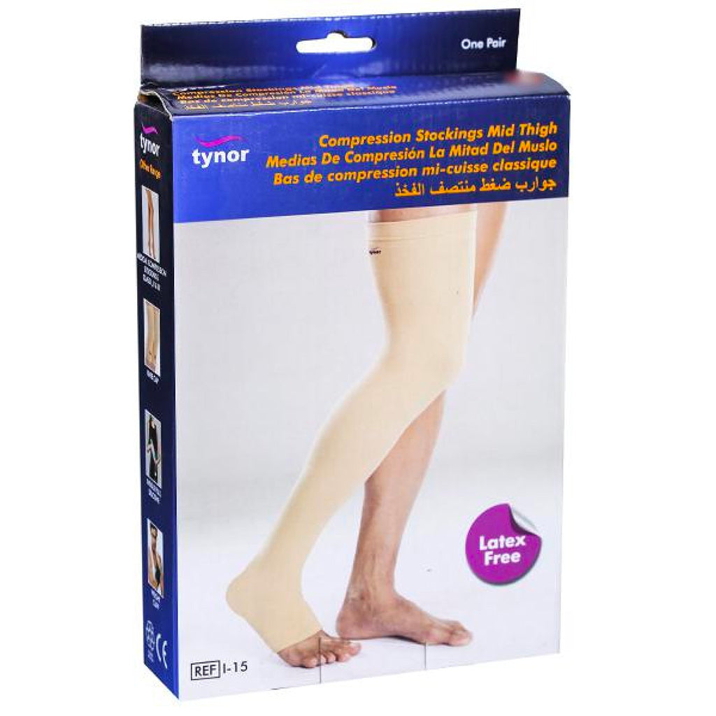 Tynor Compression Stocking Mid Thigh Classic, Beige, Small, Pack of 2 